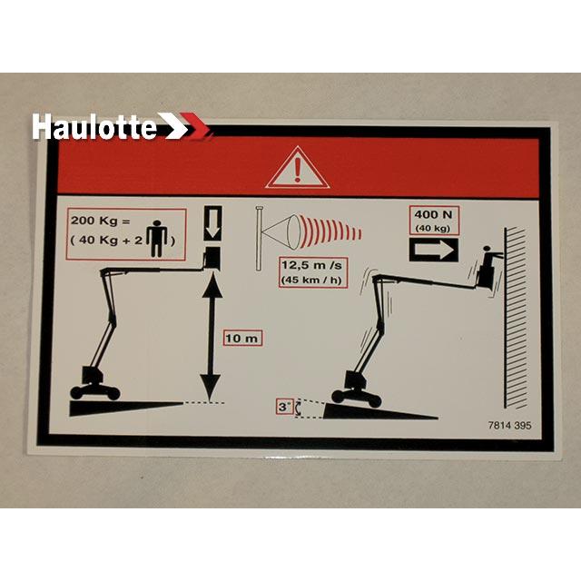 Haulotte Part # 3078143950 - FLOOR HEIGHT + LOAD LABEL