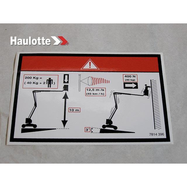 Haulotte Part # 3078143960 - FLOOR HEIGHT + LOAD LABEL