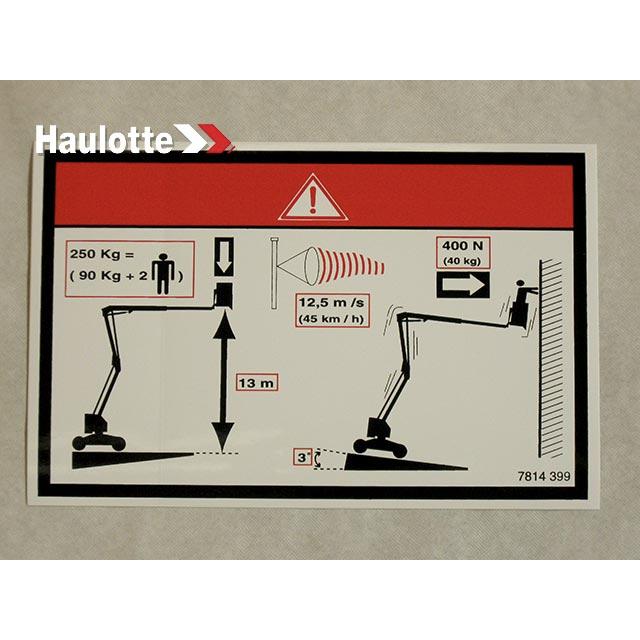 Haulotte Part # 3078143990 - FLOOR HEIGHT + LOAD LABEL