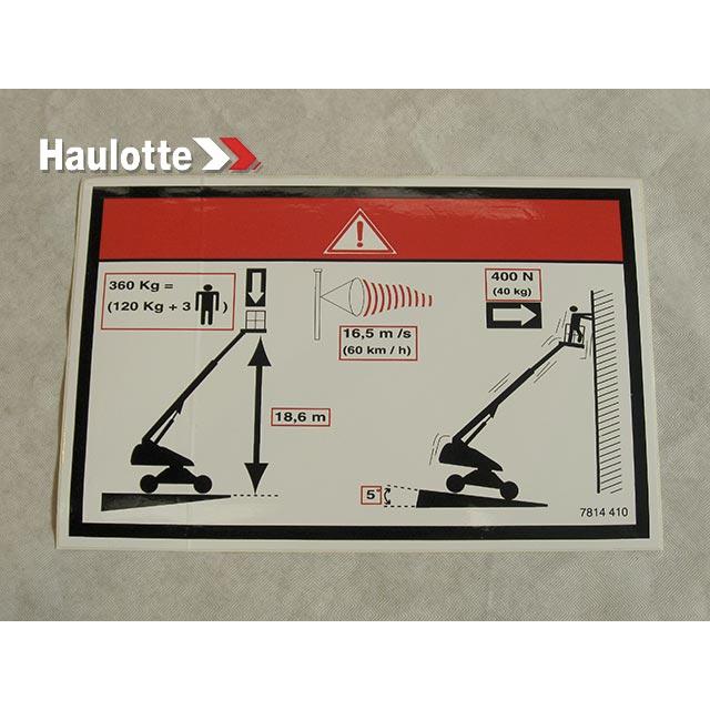 Haulotte Part # 3078144100 - FLOOR HEIGHT + LOAD LABEL