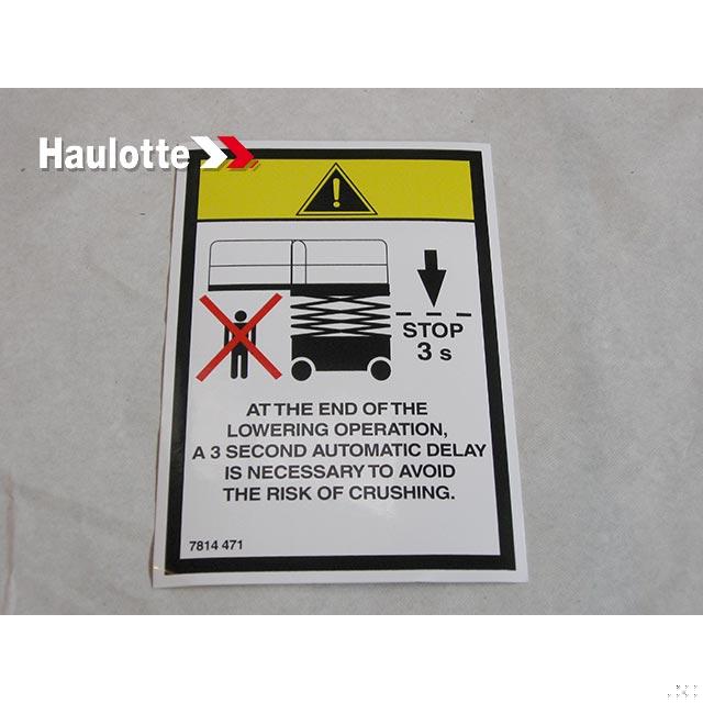 Haulotte Part # 3078144710 - STOP LABEL