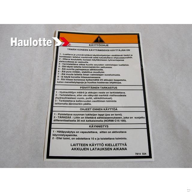 Haulotte Part # 3078145540 - OPERATING INSTRUCTIONS LABEL