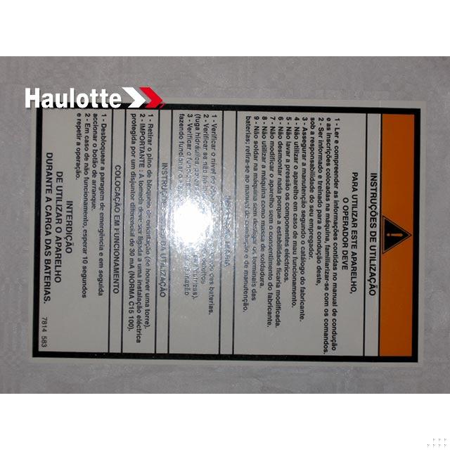 Haulotte Part # 3078145830 - OPERATING INSTRUCTIONS LABEL