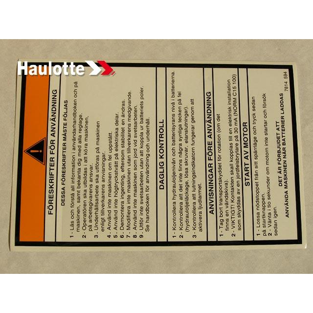 Haulotte Part # 3078145940 - OPERATING INSTRUCTIONS LABEL
