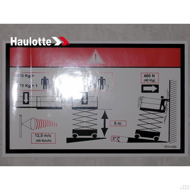 Haulotte Part # 3078146300 - FLOOR HEIGHT + LOAD LABEL