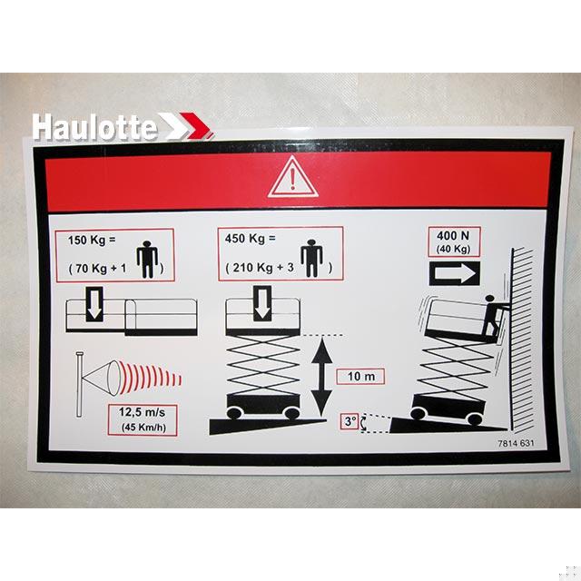 Haulotte Part # 3078146310 - FLOOR HEIGHT + LOAD LABEL