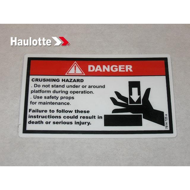 Haulotte Part # 3078147250 - BODY CRUSHING  LABEL