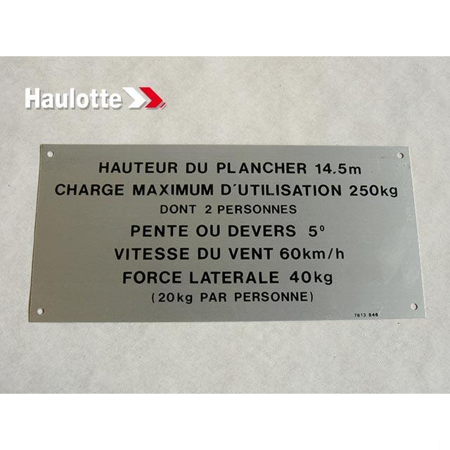 Haulotte Part # 3078148460 - VERROUILLAGE LABEL