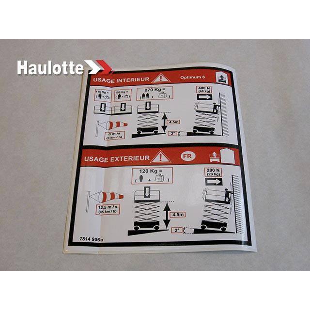 Haulotte Part # 3078149060 - FLOOR HEIGHT + LOAD LABEL