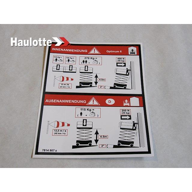 Haulotte Part # 3078149070 - LOAD CAPACITY LABEL