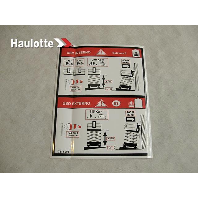 Haulotte Part # 3078149080 - LOAD CAPACITY LABEL