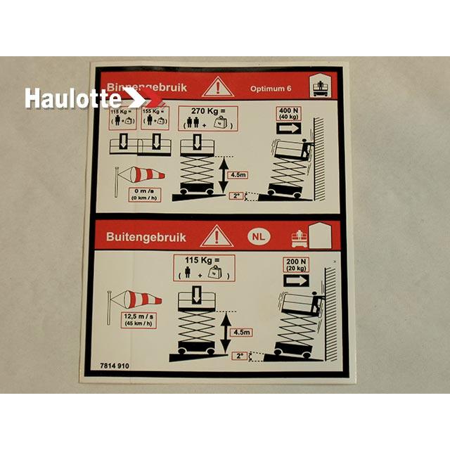 Haulotte Part # 3078149100 - FLOOR HEIGHT + LOAD LABEL