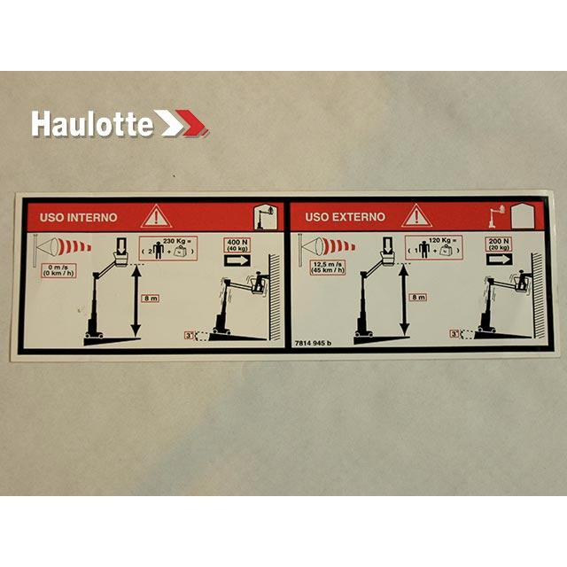 Haulotte Part # 3078149450 - FLOOR HEIGHT + LOAD LABEL