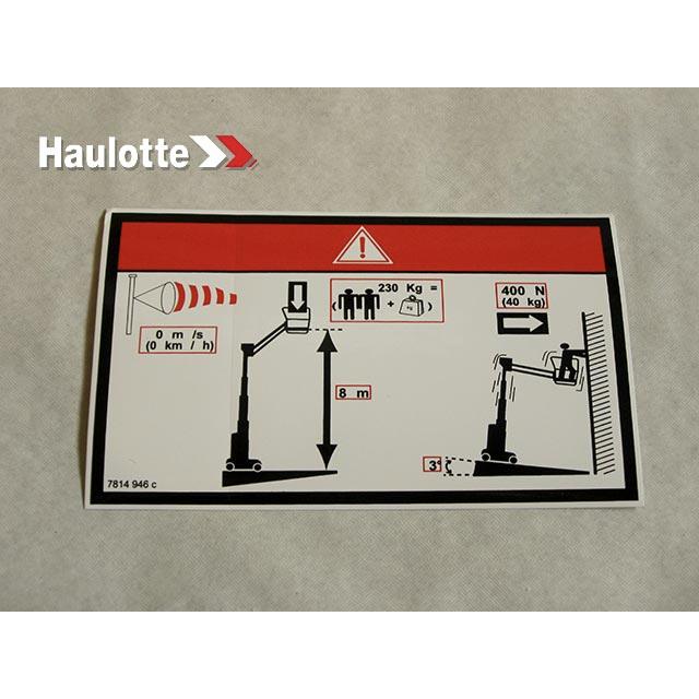 Haulotte Part # 3078149460 - FLOOR HEIGHT + LOAD LABEL