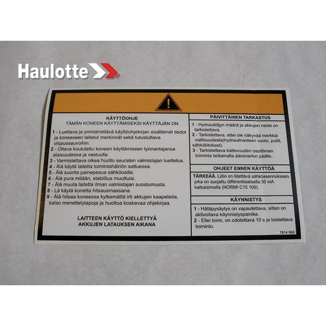 Haulotte Part # 3078149680 - OPERATING INSTRUCTIONS LABEL