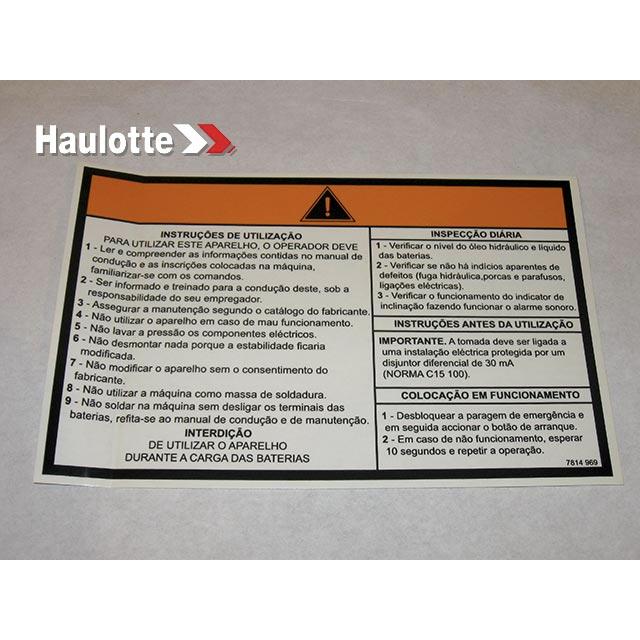 Haulotte Part # 3078149690 - OPERATING INSTRUCTIONS LABEL