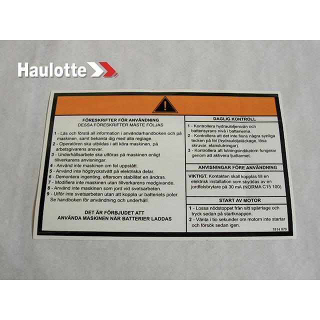 Haulotte Part # 3078149700 - OPERATING INSTRUCTIONS LABEL