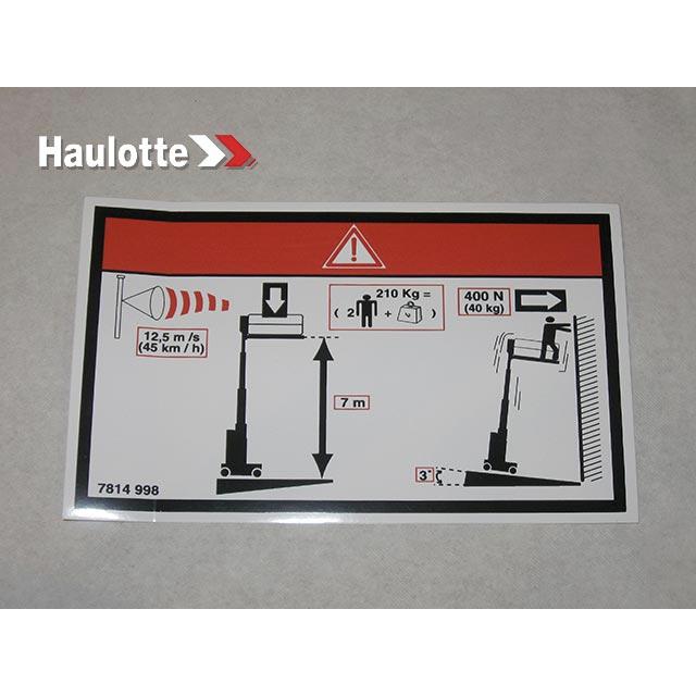 Haulotte Part # 3078149980 - FLOOR HEIGHT + LOAD LABEL