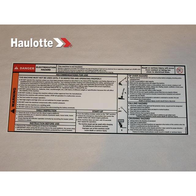 Haulotte Part # 3078150180 - ADDITIONAL SAFETY INSTRUCTIONS LABEL