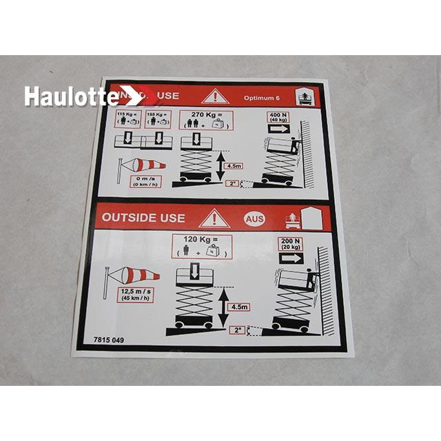 Haulotte Part # 3078150490 - LOAD CAPACITY LABEL