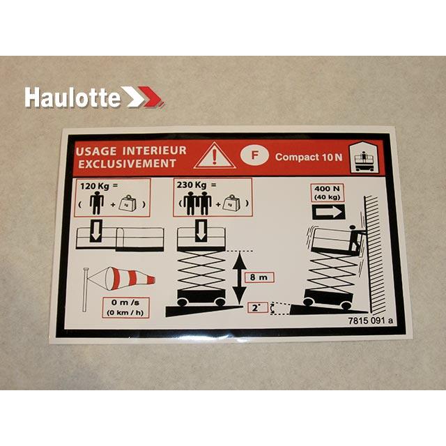 Haulotte Part # 3078150910 - LABEL