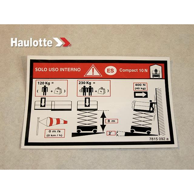 Haulotte Part # 3078150920 - LABEL