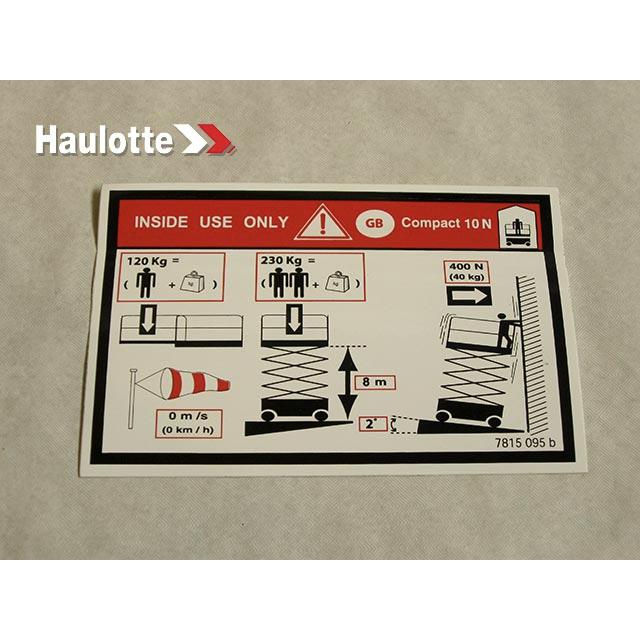 Haulotte Part # 3078150950 - FLOOR HEIGHT + LOAD LABEL