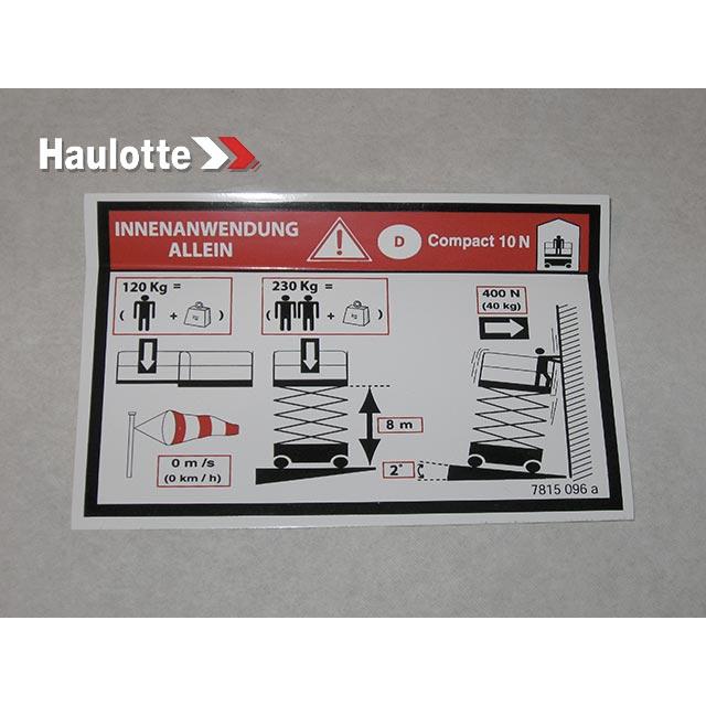 Haulotte Part # 3078150960 - FLOOR HEIGHT + LOAD LABEL