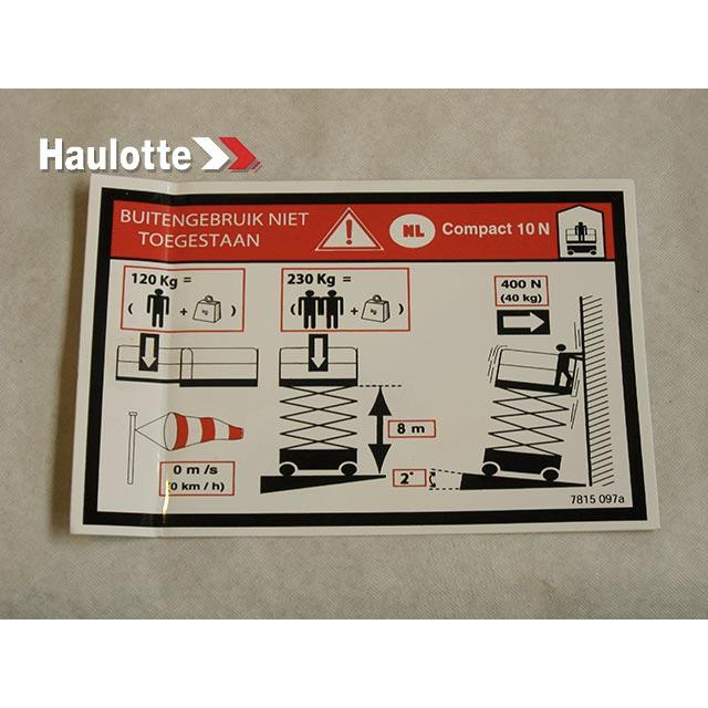 Haulotte Part # 3078150970 - FLOOR HEIGHT + LOAD LABEL