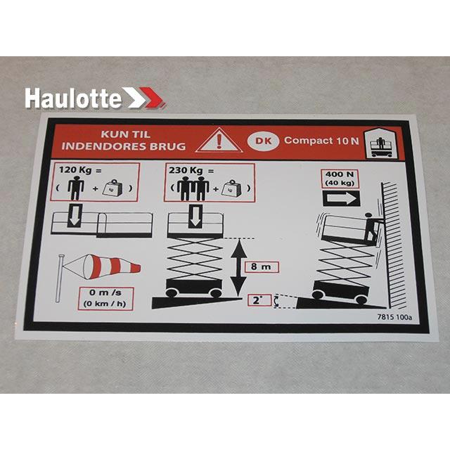 Haulotte Part # 3078151000 - FLOOR HEIGHT + LOAD LABEL
