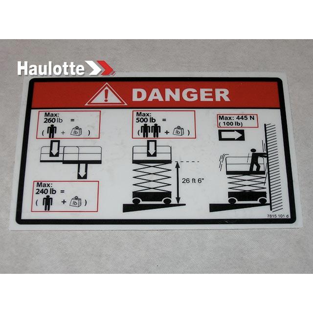 Haulotte Part # 3078151010 - FLOOR HEIGHT + LOAD LABEL