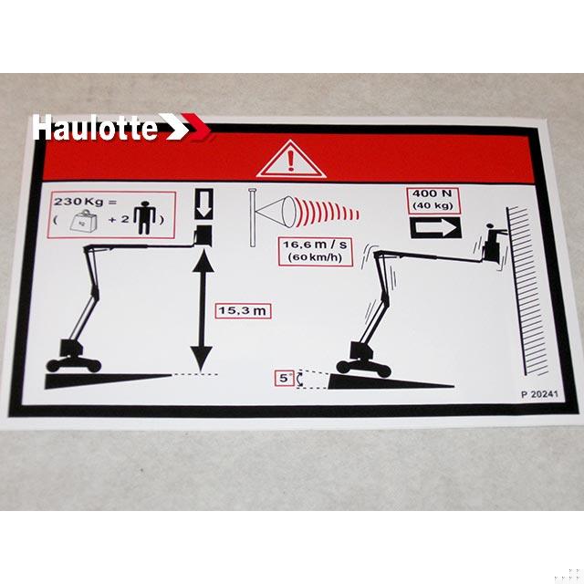 Haulotte Part # 307P202410 - FLOOR HEIGHT + LOAD LABEL
