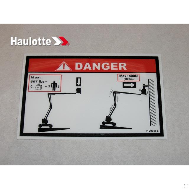 Haulotte Part # 307P203470 - FLOOR HEIGHT + LOAD LABEL