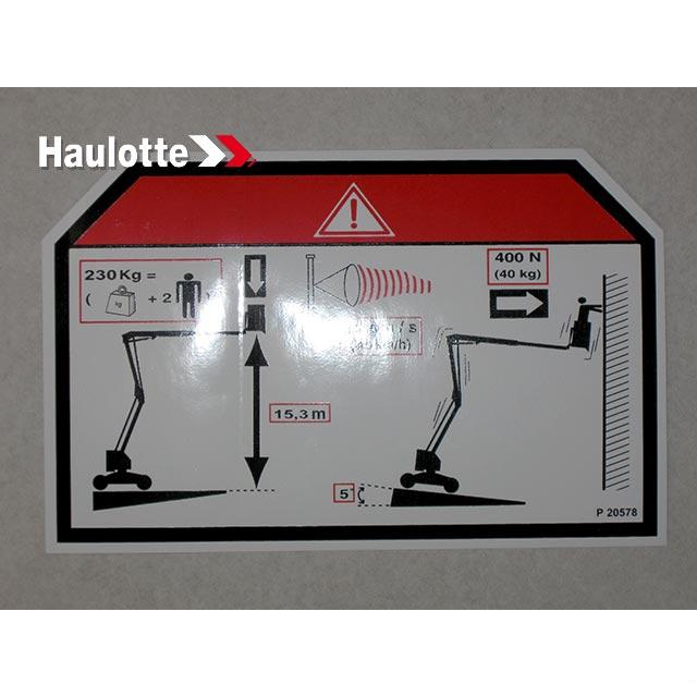 Haulotte Part # 307P205780 - FLOOR HEIGHT + LOAD LABEL