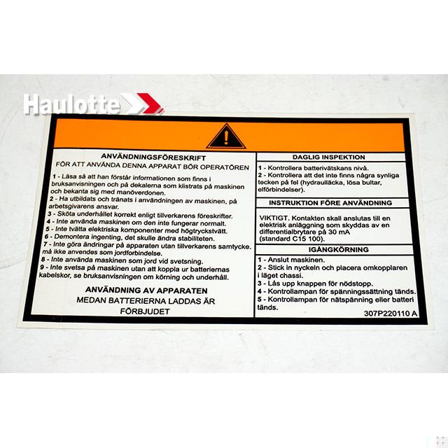 Haulotte Part # 307P220110 - OPERATING INSTRUCTIONS LABEL