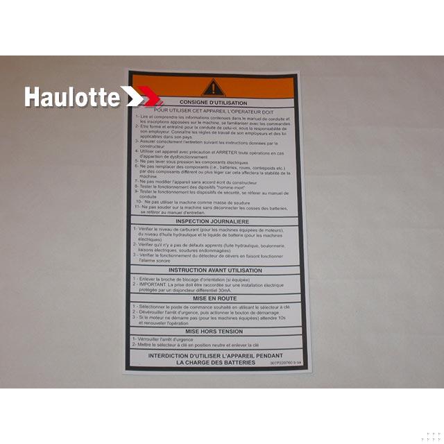 Haulotte Part # 307P220760 - OPERATING INSTRUCTIONS