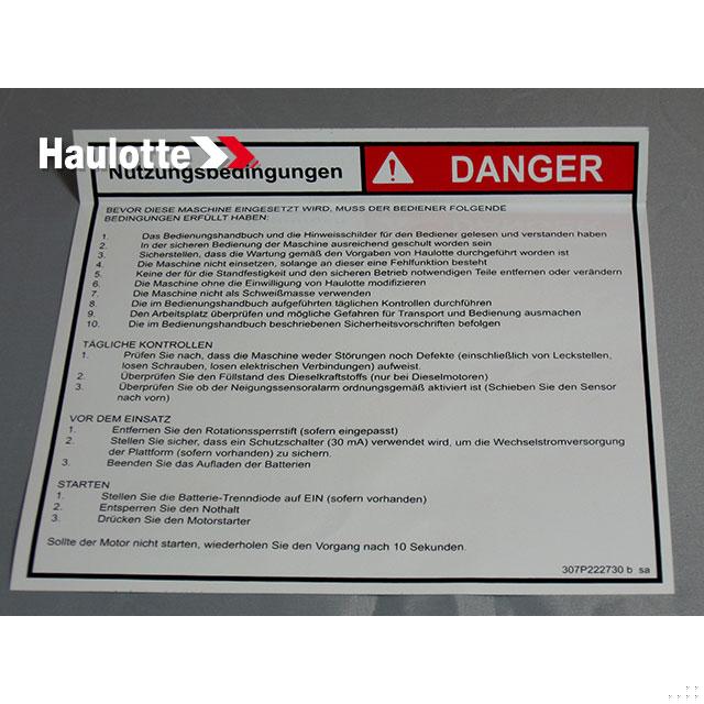Haulotte Part # 307P222730 - ?¡§?£¤ OPERATING INSTRUCTIONS ?¡§?? DE
