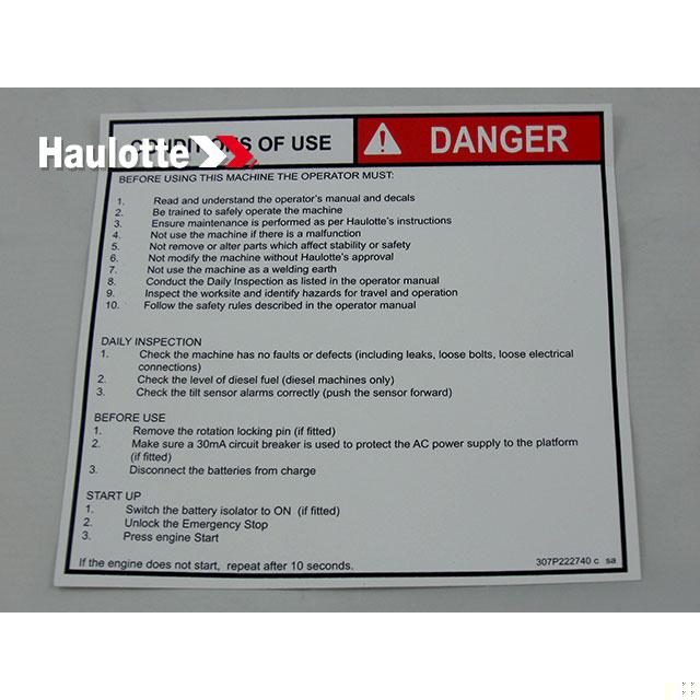 Haulotte Part # 307P222740 - ?¡§?£¤ OPERATING INSTRUCTIONS ?¡§?? EN