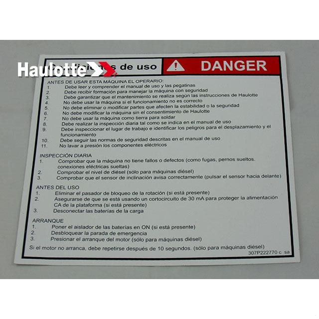 Haulotte Part # 307P222770 - ?¡§?£¤ OPERATING INSTRUCTIONS ?¡§?? ES