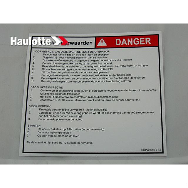 Haulotte Part # 307P222790 - ?¡§?£¤ OPERATING INSTRUCTIONS ?¡§?? NL