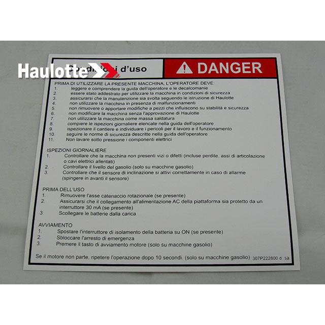 Haulotte Part # 307P222800 - ?¡§?£¤ OPERATING INSTRUCTIONS ?¡§?? IT