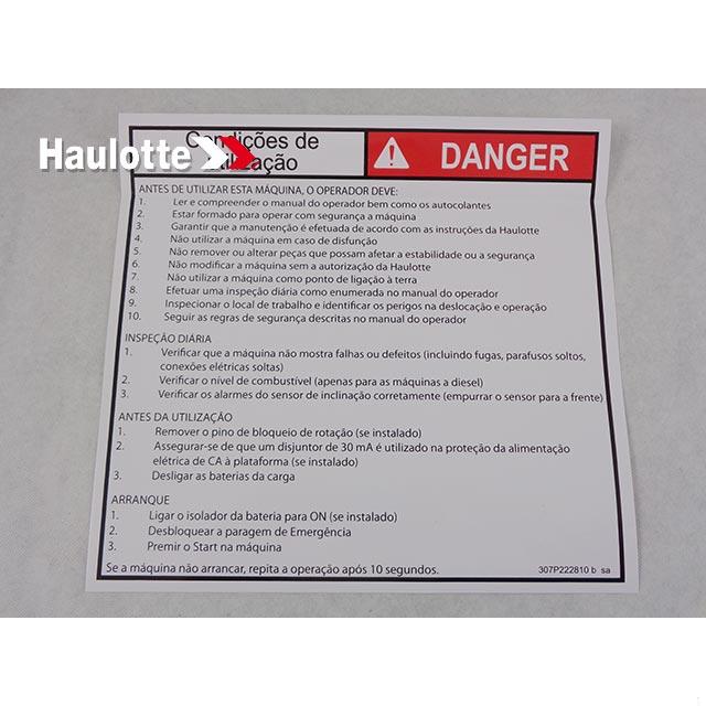 Haulotte Part # 307P222810 - ?¡§?£¤ OPERATING INSTRUCTIONS ?¡§?? PT