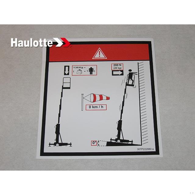 Haulotte Part # 307P222880 - LABEL