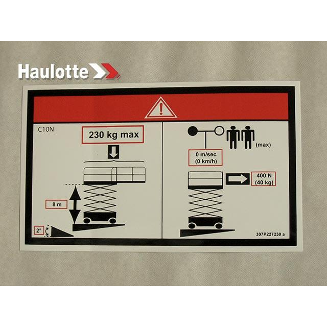 Haulotte Part # 307P227230 - FLOOR HEIGHT + LOAD LABEL