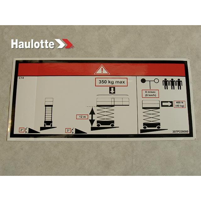 Haulotte Part # 307P228080 - FLOOR HEIGHT + LOAD LABEL
