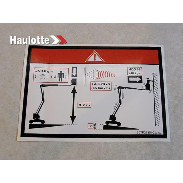 Haulotte Part # 307P228510 - FLOOR HEIGHT + LOAD LABEL