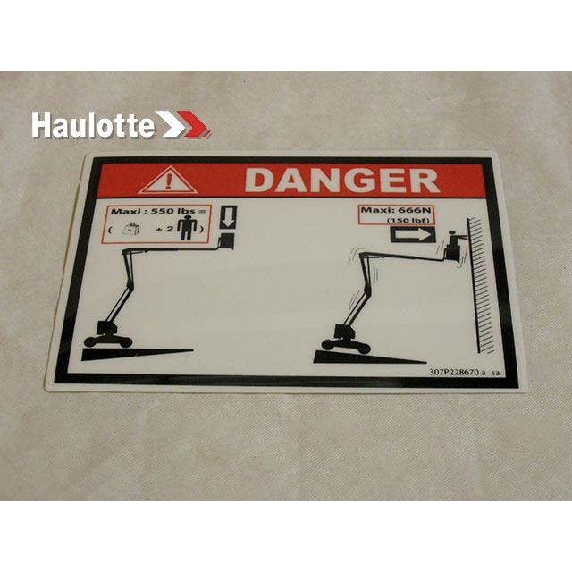 Haulotte Part # 307P228670 - LABEL