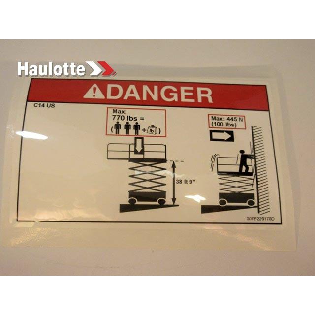 Haulotte Part # 307P229170 - Decal - FLOOR HEIGHT + LOAD LABEL
