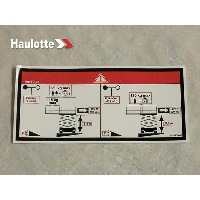 Haulotte Part # 307P230030 - FLOOR HEIGHT + LOAD LABEL