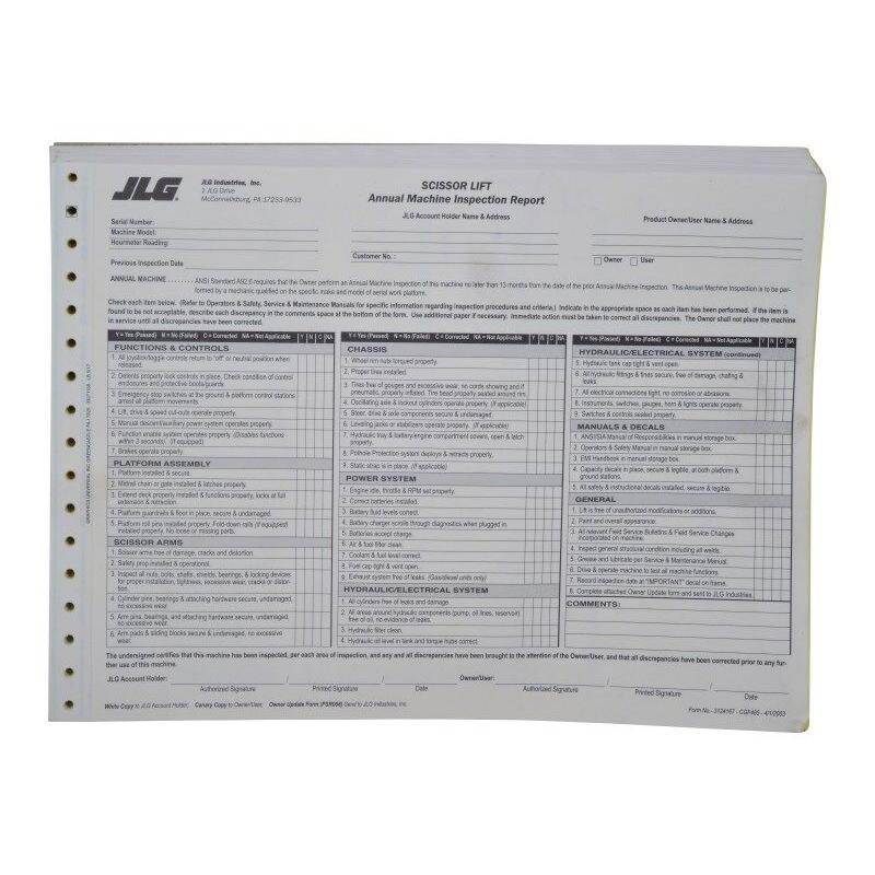 JLG Part # 3124167 - ANNUAL MACH. INSPECT. SCISSOR